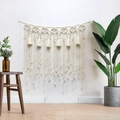 Handwoven bohemian macrame wall hanging curtain with cream cotton rope and tassels - z136 Style / 80x90CM
