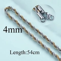 4mm two-tone gold and silver stainless steel rope chain necklace with lobster clasp - 4mm/54cm / Two-tone (Gold & Silver)