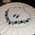 Parure de bijoux vintage français avec cristaux noirs en forme de goutte et éclats étoilés - 10# Collier-Noir (Ensemble 2 pièces)