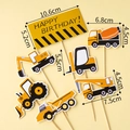 7-piece yellow construction vehicle cake toppers set with Happy Birthday sign - Construction Vehicle Cake Toppers