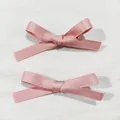Set of two soft pink satin bow hair clips for girls in a sweet minimalist style - F-013 Korean Pink 1pc