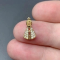 Macro shot of 18k gold plated Our Lady of Aparecida pendant with white zircons 10.3*15.2mm - Style B