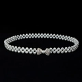 Detail of elegant bow-shaped rhinestone buckle and double-row elastic pearl waist chain - Silver Bow-Shaped Rhinestone Clasp (Style 14)