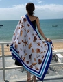 Detail of beach shawl featuring shell starfish prints and blue striped borders - Mediterranean Stripe (Mediterranean Style)