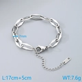 7mm silver cuban link bracelet in stainless steel with K18 tag and adjustable chain - Hollow Geometric Link Steel Color (KB1862265-Z) / 7mm Wide-17cm Plus 5cm Extension
