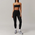 Black two-piece yoga set featuring a minimal tube top and high-waist sports leggings - S / Top And Bottom / Premium Black