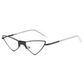 Edgy black cat eye sunglasses with silver metal temples and clear lenses in a side view - Black Frame Clear Lens C7