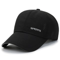Atmungsaktive schwarze Mesh-Baseballkappe mit SPORTS-Schriftzug und Reflexstreifen - Verstellbar / Schwarz
