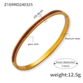 Dettaglio del bracciale in acciaio al titanio dorato con strass rossi e dimensioni - Bracciale Rigido Oro Con Zirconi Rossi