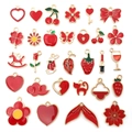 Red and gold enamel charm set for DIY jewelry making including hearts and animals - Red New 30 Style (HK551)