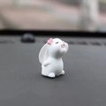 Miniature white resin bunny ornament with pink floral accents for car dashboard decor - Single Rabbit Figurine