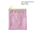 Light purple textured fabric mini makeup bag with yellow zipper and brand logo tag - Light Purple Vertical