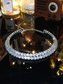 Silberne zweireihige Strass-Choker-Halskette mit verstellbarer Kette und Karabinerverschluss - Silber Zwei Reihen mit Verlängerungskette