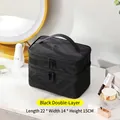 Double-layer black mesh toiletry bag with handle for travel organization, 22x14x15cm - Double Layer / Black