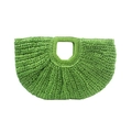 Handwoven straw tote bag in vibrant green featuring a unique fan shape and cutout handles - Green