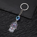 Vintage Hamsa-Hand und Evil Eye Schlüsselanhänger aus Legierung auf schwarzem Stein - Rot und Blau Hamsa