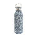 Insulated 17oz water bottle with gray camouflage rhinestone finish and wood cap - Leopard Blue