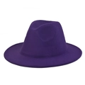 Detailed view of dark purple wool fedora hat with flat brim and metallic belt accent - Adult 56-60cm / Thickened and Hardened / Purple
