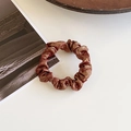 French vintage dark red hair scrunchie with metallic gold silk shimmer and pleated design - Small / Golden Coffee