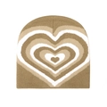 Detailed view of khaki knitted beanie featuring white layered heart patterns and soft texture - Khaki White Heart