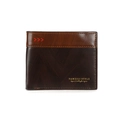 Slim bifold brown wallet with contrasting wood grain texture and gold embossed detail - Dark Coffee