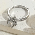 Elegant adjustable silver ring with brilliant round zircon and 14K white gold plating - White Gold Plated Flower Zircon