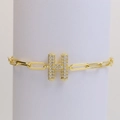 18k gold plated paperclip chain bracelet featuring a zircon pavé letter H pendant - Letter H