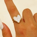 Elegant gold heart ring with white enamel inlay and double-band stainless steel design - 18K Gold Plated White Enamel Heart (11946)