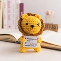 Handmade crochet positive lion doll holding motivational quote card for desk decor - Standing Lion Style 2