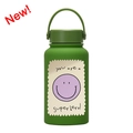 Green 650ml insulated water bottle with smiley face print and carry handle - Army Green Superhero Smiley