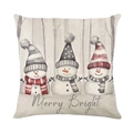 Weihnachts-Kissenbezug aus Leinen mit drei Schneemännern und Merry Bright Aufdruck - Festlicher Schneemann (JYM634-4)