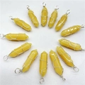 Set van 12 gele kristallen zeshoekige hangers met zilveren draad gewikkeld om steen - Alleen hanger / Topaas