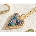 Golden heart necklace with black shell mosaic pendant and sparkling zircon halo - Colorful