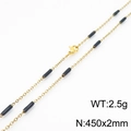 Gouden titanium stalen ketting met zwarte cilindrische kralen, 450 mm lang en 2 g zwaar - Goud Zwart (KN232170-Z) / 45cm