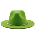 Elegant bright green fedora wool hat for women with gold decorative rope accent - M (56-58cm) / Fruit Green