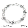 Silver stainless steel Cuban chain bracelet with twist links, 195mm long and 7.5mm wide - Silver Irregular Knotted Style (KB169533-Z)