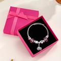 Edelstahl-Bettelarmband mit rosa Kristallperlen und Elefantenanhänger in Geschenkbox - Mit Schmuckschatulle / Elefant