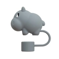 Gray hippo silicone straw cover cap for 10mm tumbler straws in variant design - Grey Hippo Style (3)