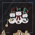 Christmas snowman brooch featuring white enamel and sparkling rhinestones on dark base - Three Snowmen Brothers - Brooch