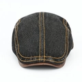 Detail of dark denim ivy cap with orange contrast stitching and brown faux leather brim - Adjustable / Black