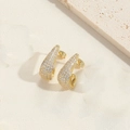 Elegance 14K gold plated J-hoop heart earrings with shimmering zircon pavé stones - Gold Full Zirconia Hoop