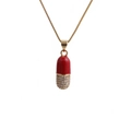 Gold box chain necklace with red enamel capsule pendant featuring micro-paved zircons - Box Chain / Red