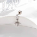 Star pendant stud earring in silver finish with marquise gemstone and screw-back closure - Star Stud Earring / Silver (Single)