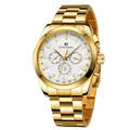 Business style multi-function mechanical watch with gold stainless steel strap and white dial - Gold Multi-function