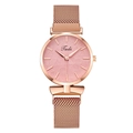 Women's quartz watch with embossed leaf pattern dial and magnetic rose gold mesh strap - Pink Dial Rose Gold Strap