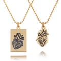 Collares con colgante de corazón anatómico dorado con relieve y cadena de cuentas - Set de 2 piezas / Dorado
