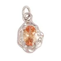 Pendente in rame argentato con zircone arancione ovale e cornice artistica a onde - L229092-Champagne Oro Bianco