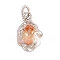 Silver-plated copper pendant with an oval orange zircon and artistic wave-patterned frame - L229092-Champagne White Gold