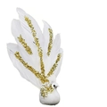 Décoration de Noël paon blanc avec plumes à paillettes et sequins dorés étincelants - Nouveau Style 6 (Blanc Queue Ouverte)