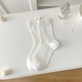 Calcetines blancos estilo ballet con puños de encaje con volantes y tejido de algodón acanalado - Talla única / Blanco